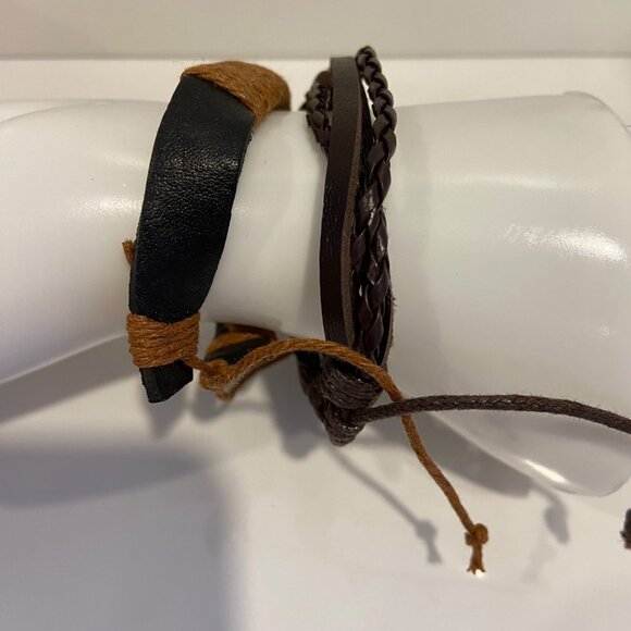 Multi-Layered genuine Leather & Rope Bracelet Set of 2 Unisex funky brown - Picture 9 of 14